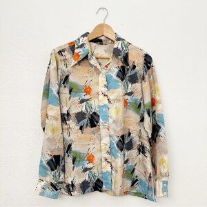 Vintage 70s It’s Gailord Abstract Psychedelic Button Front Shirt Disco Dopamine